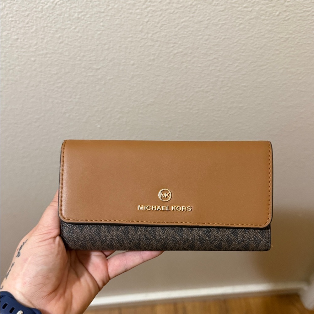 Michael Kors Camel and Dark Brown Wallet